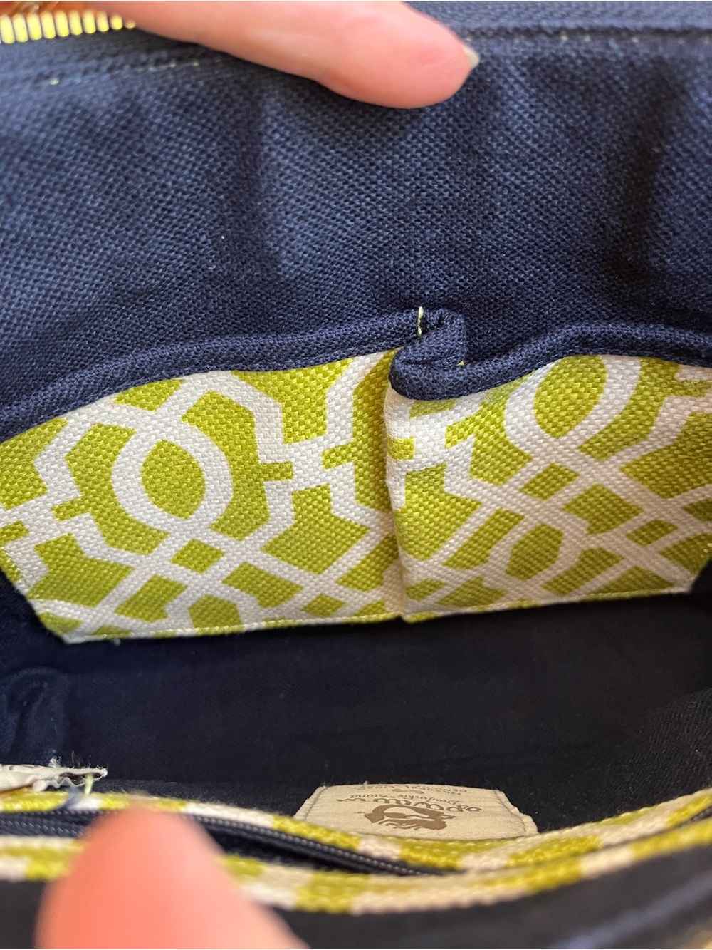 Spartina 449 NWOT Lime Green Geometric Crossbody with Tan Strap - Picture 16 of 16